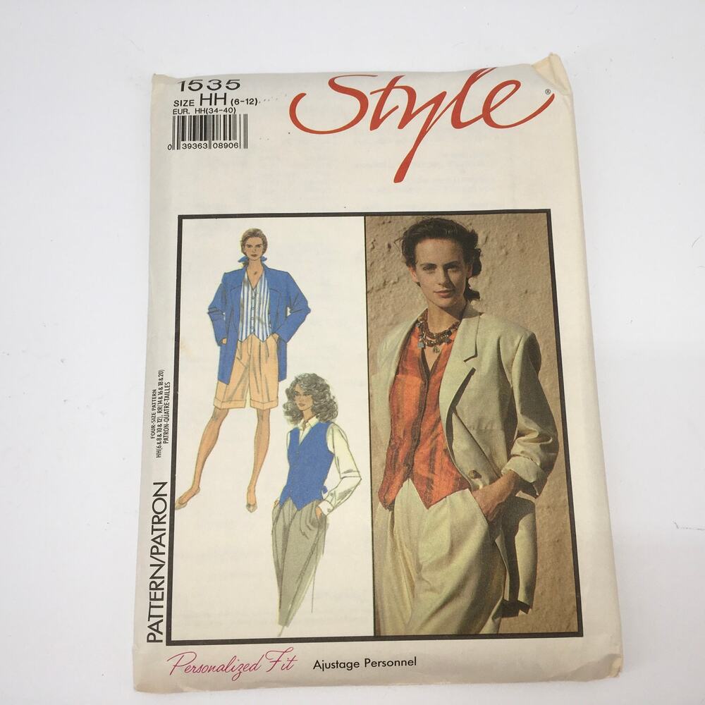 Style Sewing Pattern 1535 Womens Loose Fitting Jacket Waistcoat 6-12 UNCUT